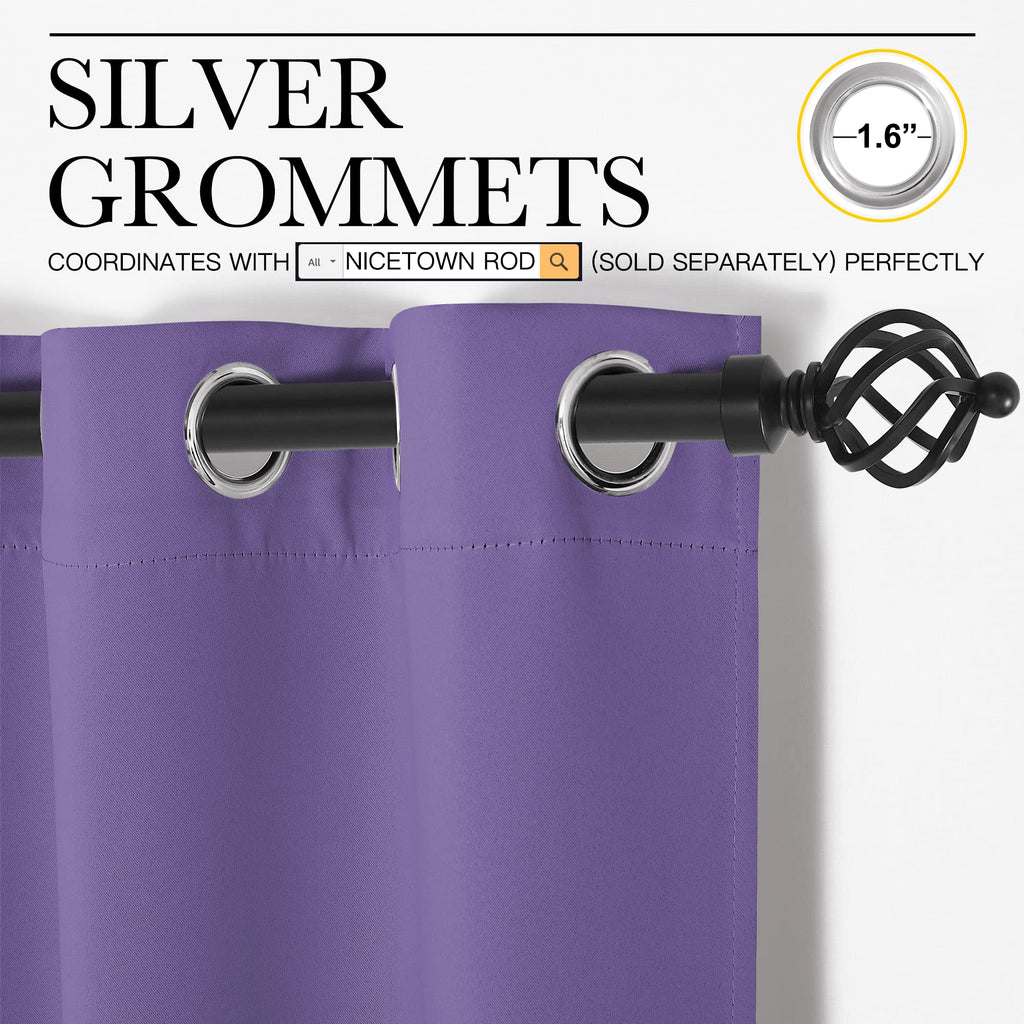 NICETOWN Blackout Curtains & Drapes for Bedroom, Lilac Purple, W34 x L48, Set of 2, Triple Weave Grommet Top Thermal Insulated Light Blocking Panels for Bathroom/Living Room
