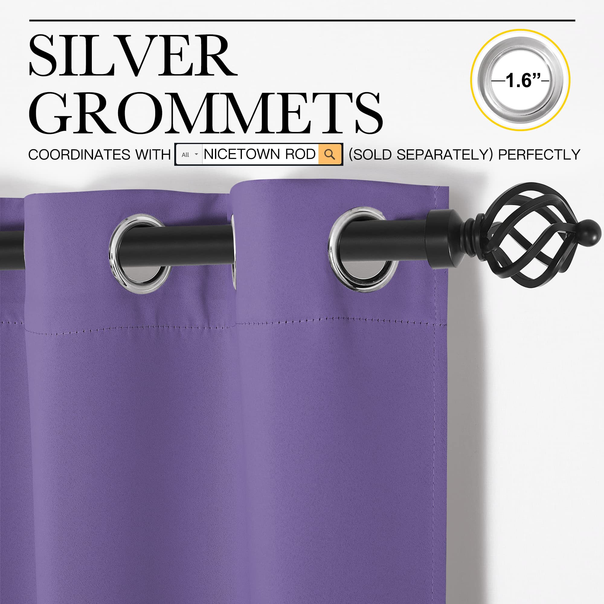 NICETOWN Blackout Curtains & Drapes for Bedroom, Lilac Purple, W34 x L48, Set of 2, Triple Weave Grommet Top Thermal Insulated Light Blocking Panels for Bathroom/Living Room