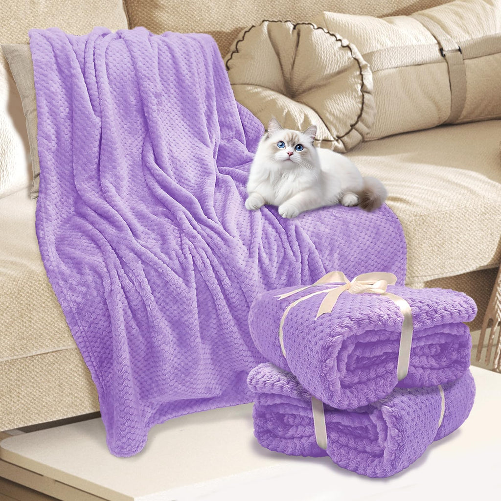 Tewloss 4 Pack Fleece Throw Blankets 50x60 Inches - Oeko-Tex Certified 100, 270 GSM Ultra Soft Plush for Bed, Couch and Cozy Gifts. 3D Waffle Texture, No Shedding No Pilling All Season (Lavender)
