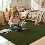 Amearea 4x4 Square Area Rug for Bedroom Living Room, Olive Green Fluffy Rug