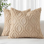 decorUhome Throw Pillow Covers 16x16 Inch Set of 2, Soft Plush Faux Wool Light Khaki Solid Couch Pillow Covers, Accent Farmhouse Neutral Square Pillow Cases for Sofa Bed Living Room