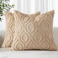 decorUhome Throw Pillow Covers 20x20 Inch Set of 2, Soft Plush Faux Wool Light Khaki Solid Couch Pillow Covers, Accent Farmhouse Neutral Square Pillow Cases for Sofa Bed Living Room