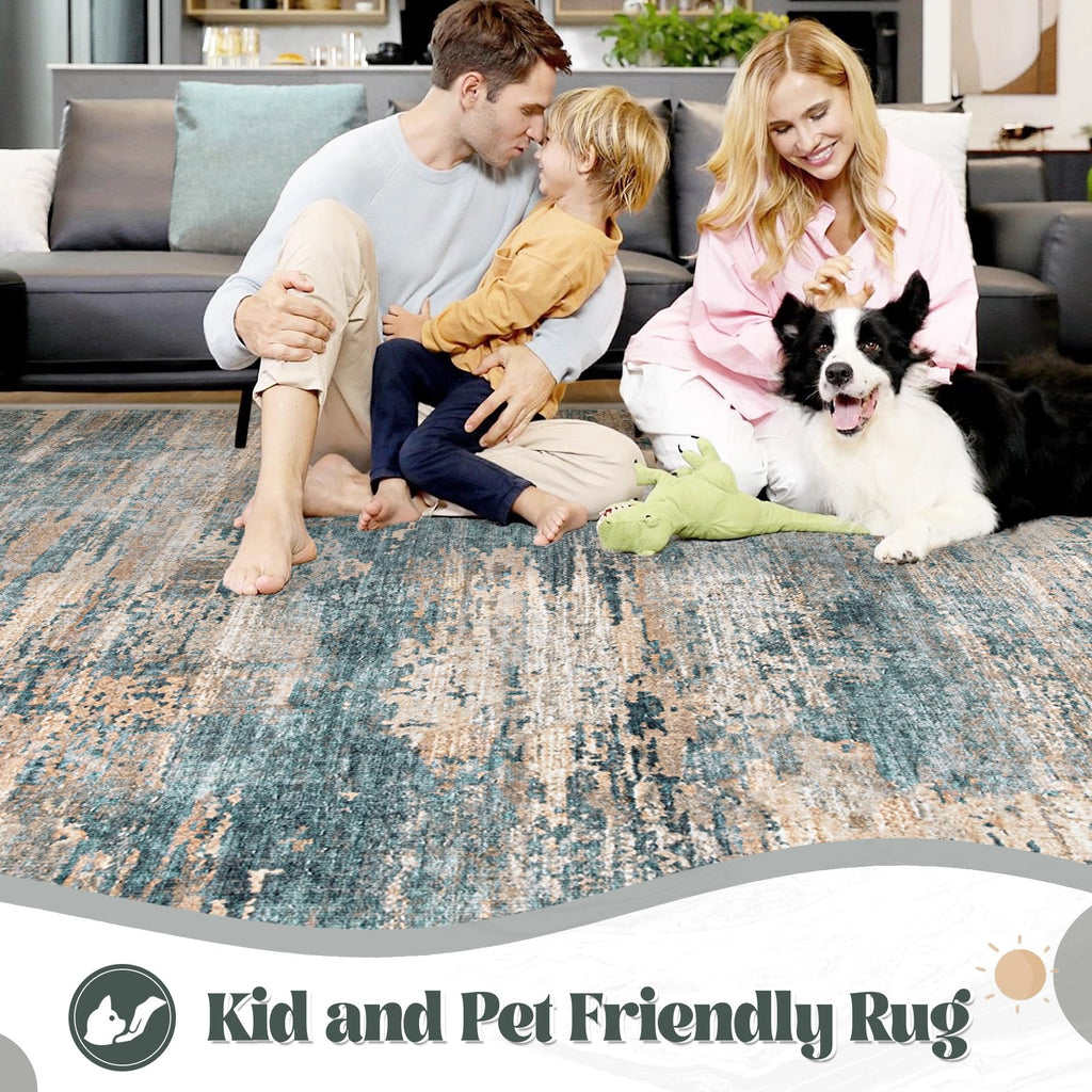 XLUEZ 6x9 Area Rugs for Living Room, Washable Modern Abstract Large Area Rug Neutral Soft Non Slip Kids Rug Stain Resistant Indoor Carpet for Bedroom Nursery Dining Room Playroom(GreenBrown, 6'x9')