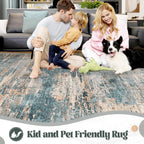 XLUEZ 6x9 Area Rugs for Living Room, Washable Modern Abstract Large Area Rug Neutral Soft Non Slip Kids Rug Stain Resistant Indoor Carpet for Bedroom Nursery Dining Room Playroom(GreenBrown, 6'x9')