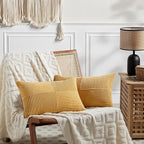 Fancy Homi 2 Packs Gold Yellow Lumbar Decorative Throw Pillow Covers 14x24 Inch for Couch Bed Sofa, Rustic Farmhouse Boho Spring Home Decor, Soft Striped Corduroy Rectangle Accent Cushion Case 35x60cm