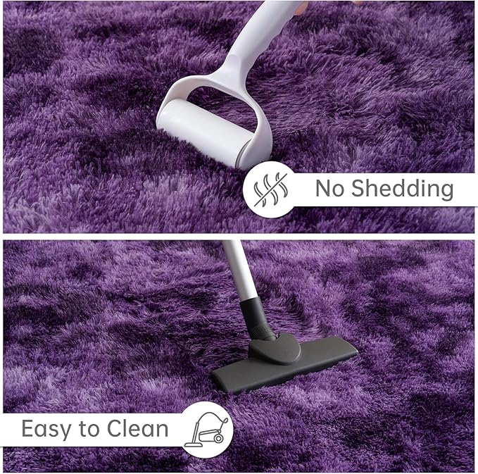Goideal Fluffy Rug for Bedroom Living Room, 6x9 Purple Area Rugs, Faux Fur Shag Modern Carpet Ultra Soft Girls Boys Room Home Decor, Tie-Dyed