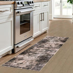 IOHOUZE Abstract Runner Rug 2x6 Ft Washable Runners for Hallways, Non Slip Kitchen Runner Printed Faux Wool Entryway Runner Indoor, Modern Abstract Floor Carpet for Hall Kitchen Bedroom, Brown/Rust