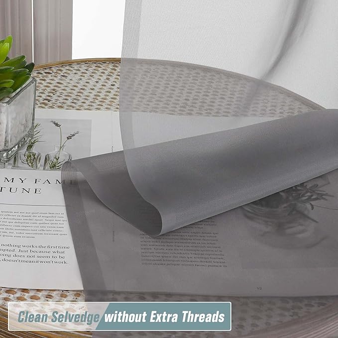 Grey Sheer Curtains Tier 30 Inches Length 2 Panels, Light Filtering Lightweight Soft Window Drapes, Cute Elegant Cafe Curtains for Nursery, Dual Rod Pocket, Charcoal Grey, 2x42Wx30L Inches