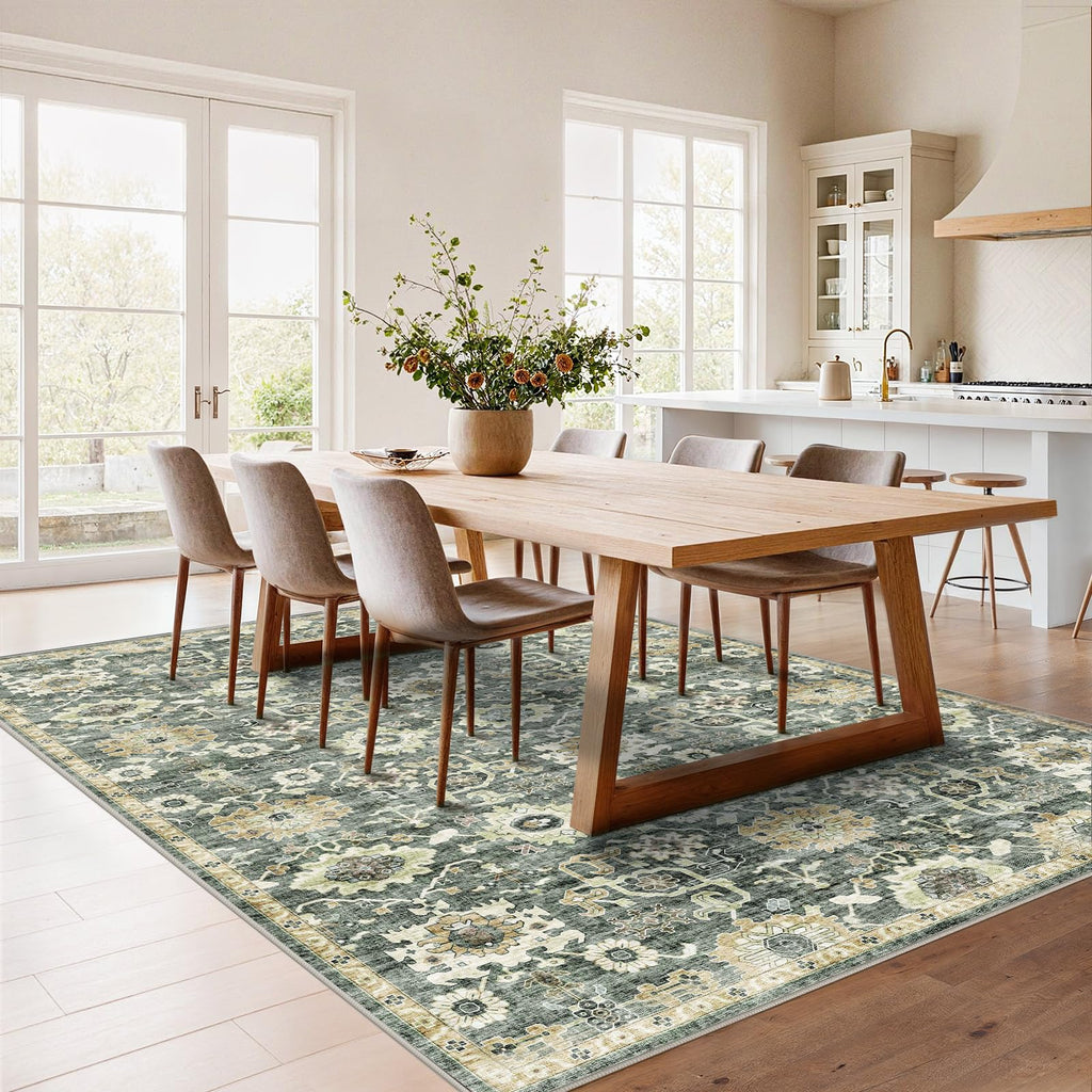 AMADA HOMEFURNISHING 5x7 Area Rugs, Washable Living Room Rug Low-Profile with Non-Slip Backing & Durable Edge Binding, Vintage 5x7 Rugs for Living Room, Bedroom, Dining Room
