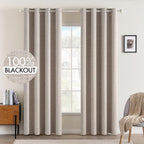 MIULEE 100% Blackout Linen Curtains for Bedroom 52x84 Inches Natural Khaki