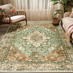 RELEANY Washable Area Rug, 5'x7', Brick/Brown/Green