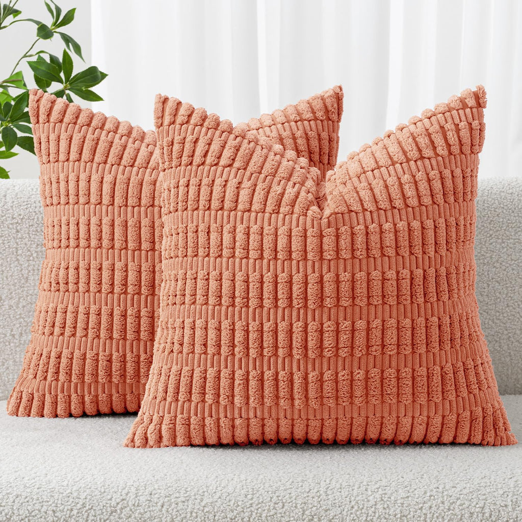 MIULEE Corduroy Decorative Throw Pillow Covers 18x18 Coral Pack of 2