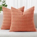 MIULEE Corduroy Decorative Throw Pillow Covers 18x18 Coral Pack of 2