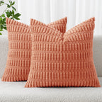 MIULEE Corduroy Decorative Throw Pillow Covers 18x18 Coral Pack of 2