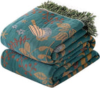 MSGKV Boho Throw Blanket 60"x80" 100% Cotton Bird Quilt for Bed & Couch