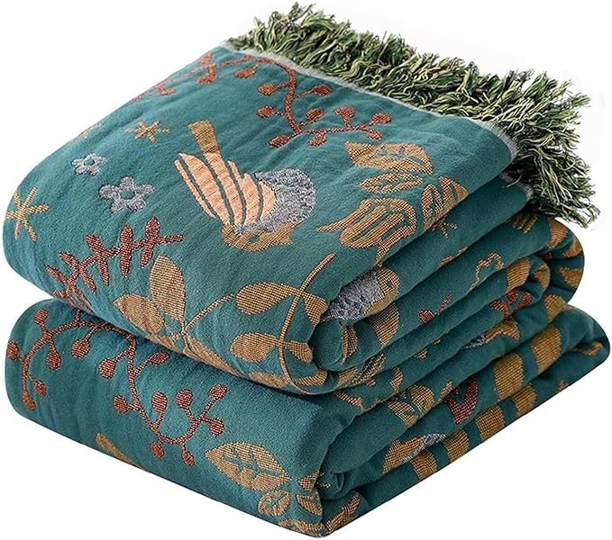 MSGKV Boho Throw Blanket 60"x80" 100% Cotton Bird Quilt for Bed & Couch