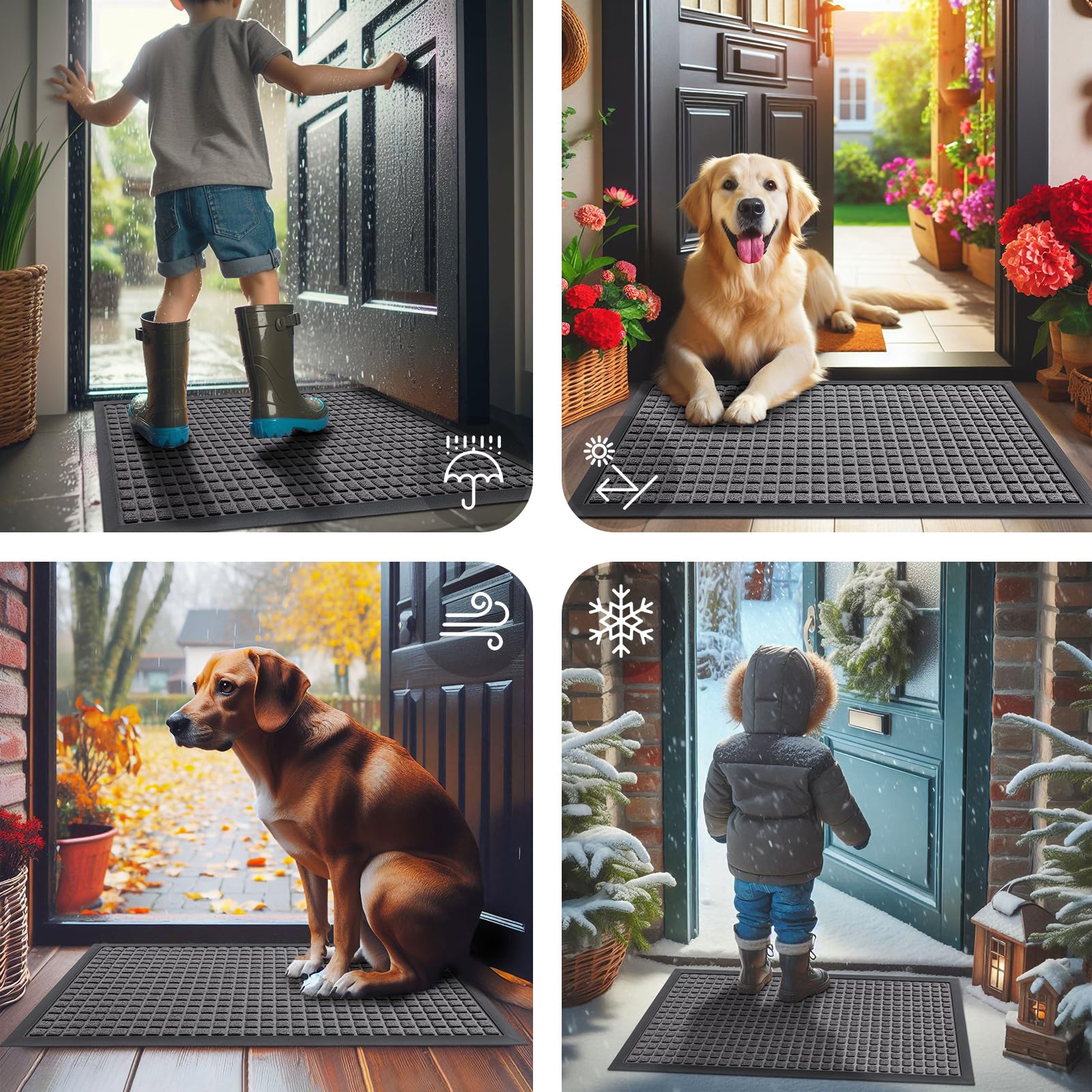 Smiry Front Door Mat Outside Entrance, Natural Rubber Doormat, 47x23 Inch