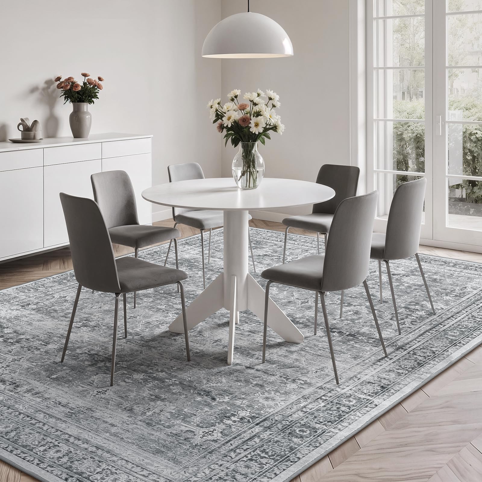 5x7 Area Rug for Living Room Bedroom, Non-Slip Washable Grey Carpet