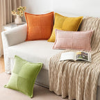 MIULEE Spring Decorative Throw Pillow Covers for Couch Bed Livingroom 18x18 Inch Set of 2 Green Boho Accent Throw Pllows Broadside Striped Patchwork Soft Corduroy Summer Pillowcases