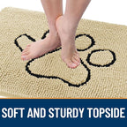 OLANLY Dog Door Mat for Muddy Paws 36x24, Paw Print Design, Absorbs Moisture and Dirt, Absorbent Non-Slip Washable Doormat, Quick Dry Chenille Mud Mat for Dogs, Entry Indoor Entryway Carpet, Sand