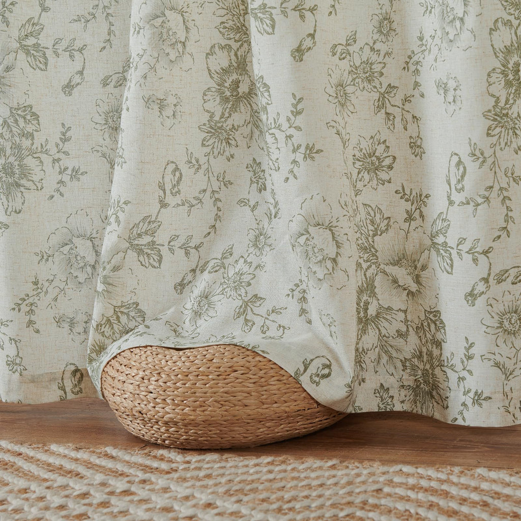 jinchan Green Floral Linen Light Filtering Curtains for Living Room 63 Inches Long