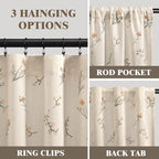 Floral Embroidered Linen Blend Curtains for Bedroom, 84 Inch Light Filtering Spring Farmhouse Vintage Drapes Beige Flower Window Treatments for Living Room Rod Pocket, Set of 2 Panels
