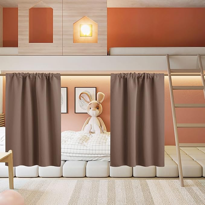 RYB HOME Basement Bathroom Kitchen Cafe Blackout Privacy Curtains, Short Insulating Light UV Heat Blocking Privacy Curtain Tiers for Laundry Room, Width 34 by Length 30, Mocha, 2 Panels