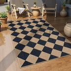 Lahome Colette Checkered Easy Jute 3x5 Outdoor Patio Rug, Washable Rugs for Entryway Diamond Indoor Outdoor Living Room Carpet, Farmhouse Neutral Non Slip Black Door Carpet for Backyard Bedroom