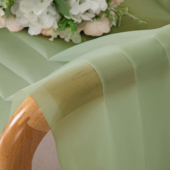 Chyhomenyc Light Green Sheer Valances for Windows 2 Pack, Small Window Curtains for Living Room Bathroom Cafe Laundry Basement, Modern Top Dual Rod Pocket Voile Curtain, 42W x 14L inches