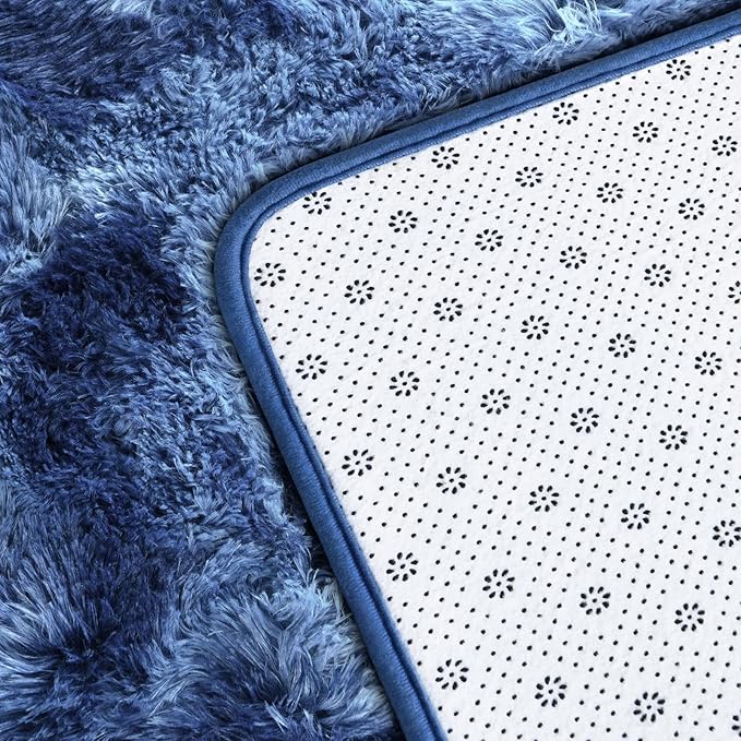 Deerhoo Large Shag Area Rugs 6 x 9, Tie-Dyed Plush Fuzzy Rugs, Navy Blue
