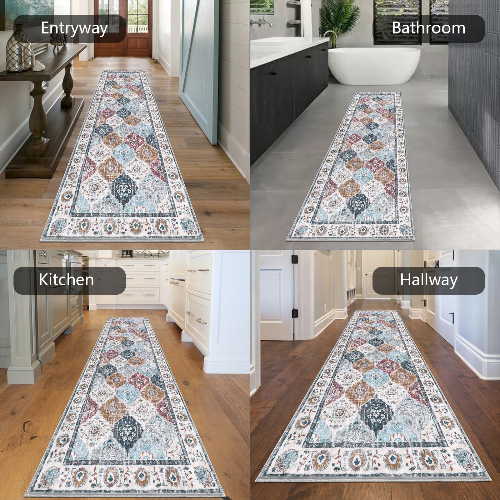 HEBE Hallway Runner Rug 2'8''x8', Washable Non Slip Kitchen Rug Runner