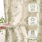 jinchan Green Floral Linen Curtains Lined 84 Inch Vintage Back Tab 2 Panels