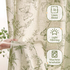 jinchan Green Floral Linen Curtains Lined 84 Inch Vintage Back Tab 2 Panels