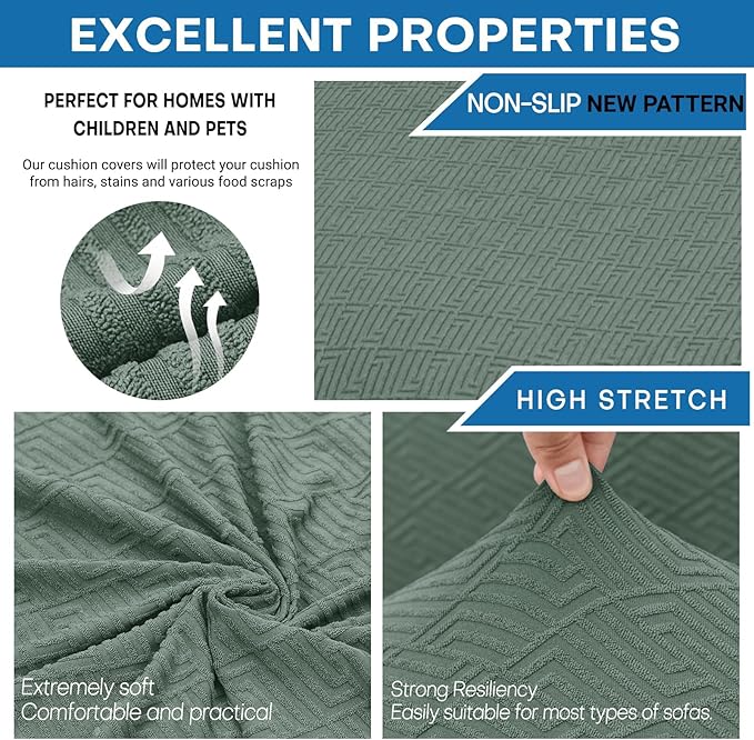 XINEAGE New 3 Pieces Couch Covers for 2 Extra Large Cushion Sofa Super Stretch Sofa Cover for 2 Large Seat Universal Loveseat Slip Cover for Living Room (Pea Green), 71"-91"(2 Cushions)