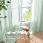 BGment 40 Inch Length Light Green Linen Curtains - Short Semi Sheer Drapes Textured for Living Room Window Spring Decorative with Rod Pocket Lightweight Rustic, 2 Panels Set, 42 X 40 Inch