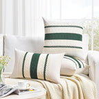 Fancy Homi Set of 1 Dark Green Boho Lumbar Decorative Throw Pillow Covers 12x20 Inch for Couch Bed Sofa Bedroom, Modern Farmhouse Vintage Forest Green Living Room Decor