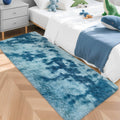 JiaoBaba Super Soft Fluffy Living Room Area Rug 2x5 ft Tie-Dyed Light Blue Shaggy Furry Carpet Washable Non-Slip Floor Rugs Bedroom Bedside Nursery Rug Fuzzy Girls Boy Dorm Home Decor Aesthetic