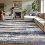 Lansny Modern Abstract 9x12 Large Machine Washable Living Room Rug Non-Slip Soft Bedroom Area Rug Grey Black Multi Ultra Thin Print Faux Wool Carpet Throw Rugs for Nursery Playroom Dining Room Indoor