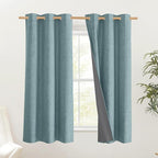 NICETOWN 100% Absolutely Blackout Linen Curtains with Thermal Insulated Liner, Skylark Blue, 42" Wide, 45" Length Energy Saving Curtains for Dining Room 2 Panels Set, Vertical Blinds