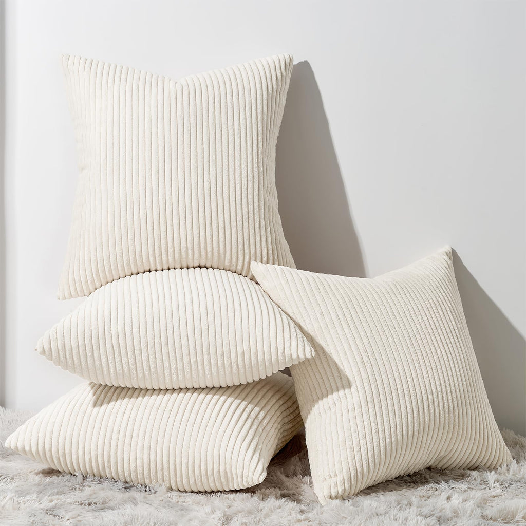 Topfinel Decorative Beige Throw Pillow Covers Cushion Cases, Set of 4 Soft Velvet Modern Double-Sided Designs, Natural Home Decor, Pillow Inserts Not Included (24x24 inch)