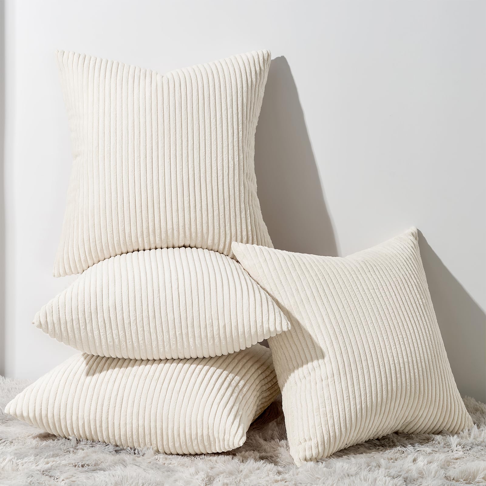 Topfinel Decorative Beige Throw Pillow Covers Cushion Cases, Set of 4 Soft Velvet Modern Double-Sided Designs, Natural Home Decor, Pillow Inserts Not Included (24x24 inch)