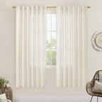LAMIT 68 inch Semi Sheer Linen Curtains 2 Panels Set, Cream Ivory Light Filtering Panels Back Tab and Rod Pocket Neutral Drapes for Kitchen/Window/Sliding Glass Door, 52 x 68 Inch