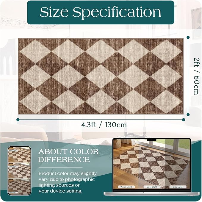 Othilic Front Door Mat Indoor Entrance - 2x4.3 Ft Brown Beige Diamond Rug