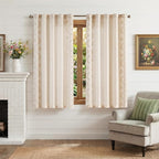 jinchan Belrose Linen Floral Cafe Curtains 54 Inch Length Embroidered Farmhouse Curtains for Kitchen Bedroom Bathroom Small Windows Curtain Set Light Filtering 2 Panels Beige