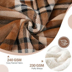 PU MEI Sherpa Fleece Throw Blanket 80" x 90" Reversible Plush Fluffy Large Big Blanket Lattice Flannel Blankets for All Season Use, Mocha Brown
