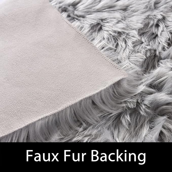 Latepis Washable Area Rugs 9x12 Living Room Gray Fur Rug Super Large Faux Sheppskin Rug Fluffy Rugs for Bedroom Office Home Décor Rectangle