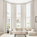 Extra Long 100% Blackout Linen Curtains for Bedroom 148 Inches Long Natural Cream Black Out Curtain Back Tab Thermal Insulated Room Darkening Window Drapes for Living Room 2 Panels Beige Ivory 52x148