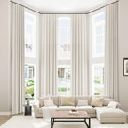 Extra Long 100% Blackout Linen Curtains for Bedroom 140 Inches Long Natural Cream Black Out Curtain Back Tab Thermal Insulated Room Darkening Window Drapes for Living Room 2 Panels Beige Ivory 52x140