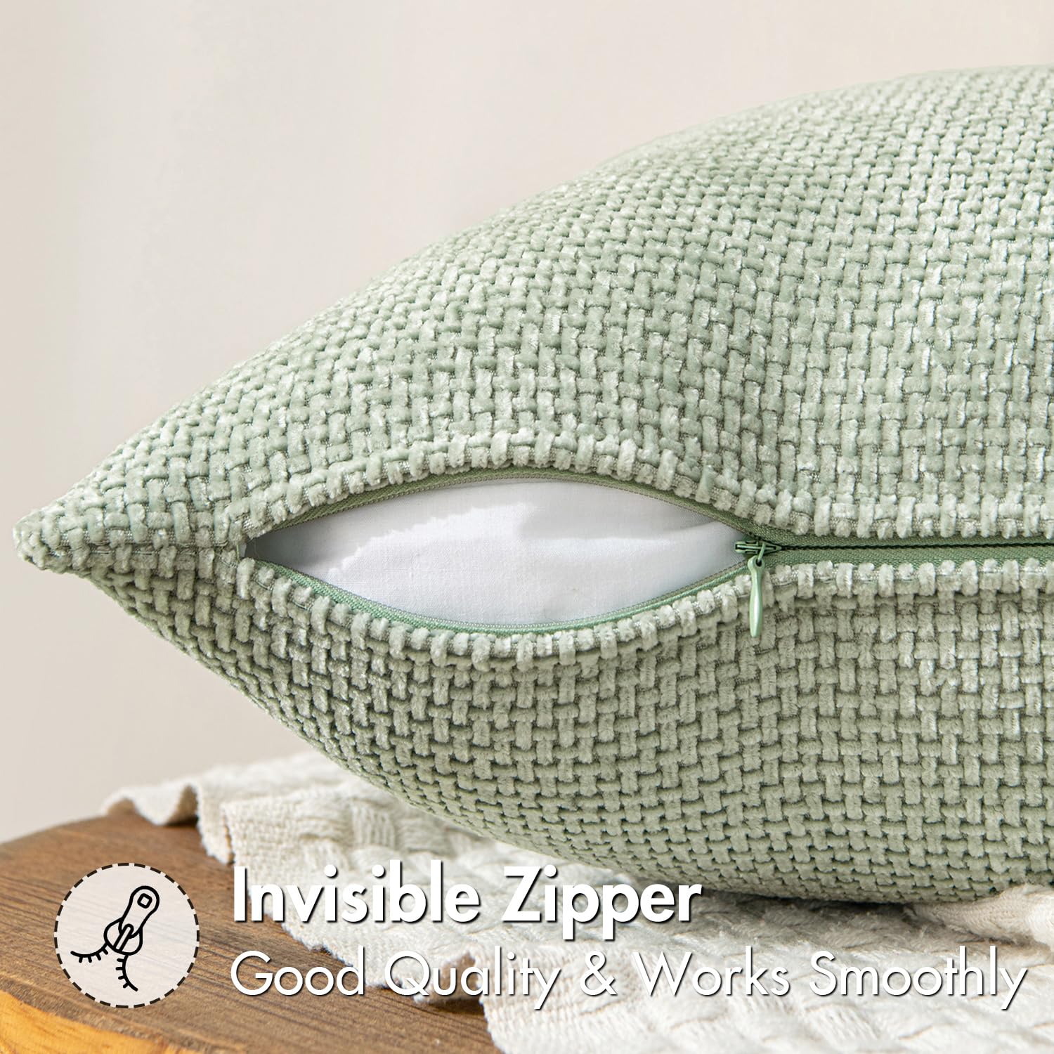 MIULEE Decorative Couch Throw Pillow Covers 20x20 Inch Light Green 2 Pack