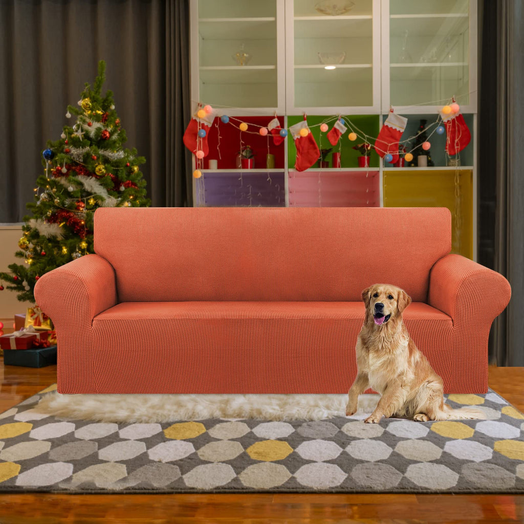 KEKUOU Stretch Couch Covers for Sofa, 3 Cushion Slipcover,Pureed Pumpkin